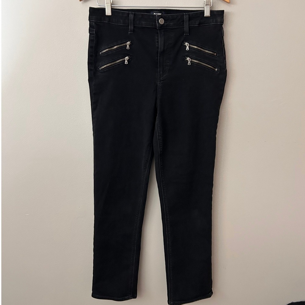 PAIGE Jeans Womens Size 32 Black High Rise Edgemont Skinny Stretch Zipper Accent - Picture 2 of 8